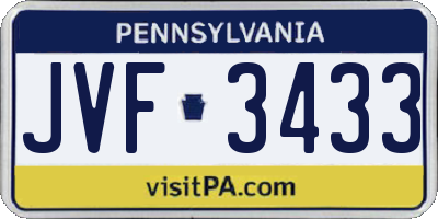 PA license plate JVF3433