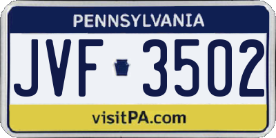 PA license plate JVF3502