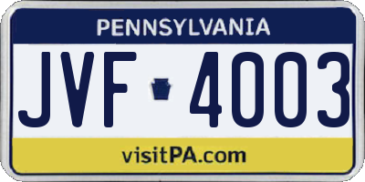 PA license plate JVF4003