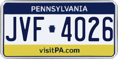 PA license plate JVF4026