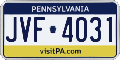PA license plate JVF4031