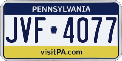 PA license plate JVF4077