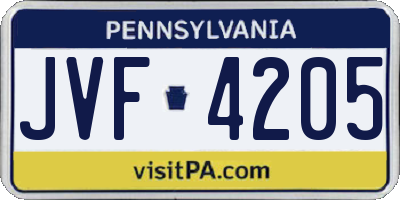 PA license plate JVF4205