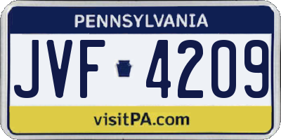 PA license plate JVF4209