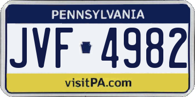 PA license plate JVF4982