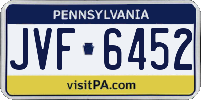 PA license plate JVF6452