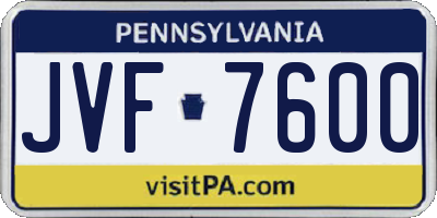 PA license plate JVF7600