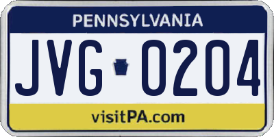 PA license plate JVG0204