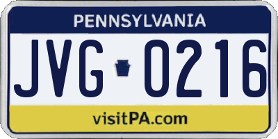 PA license plate JVG0216