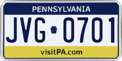 PA license plate JVG0701