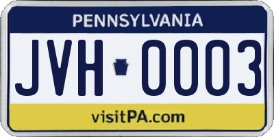 PA license plate JVH0003