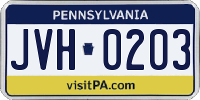 PA license plate JVH0203