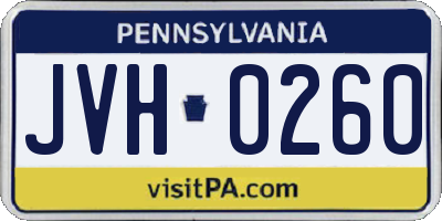 PA license plate JVH0260