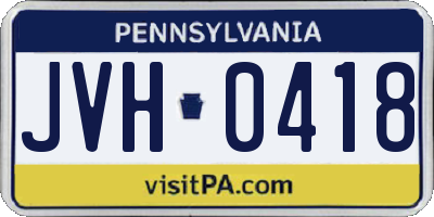 PA license plate JVH0418