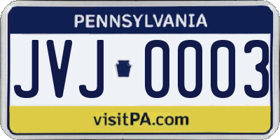 PA license plate JVJ0003