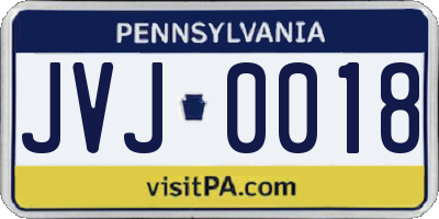 PA license plate JVJ0018