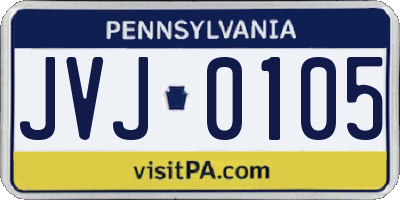 PA license plate JVJ0105