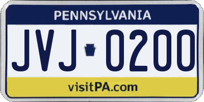PA license plate JVJ0200