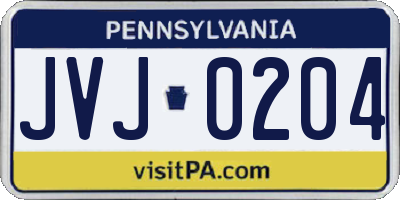 PA license plate JVJ0204