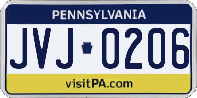 PA license plate JVJ0206