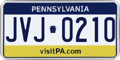 PA license plate JVJ0210