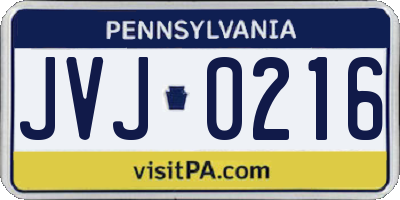 PA license plate JVJ0216