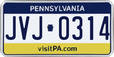 PA license plate JVJ0314
