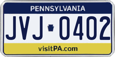 PA license plate JVJ0402
