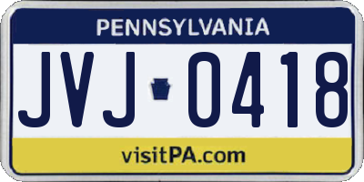 PA license plate JVJ0418