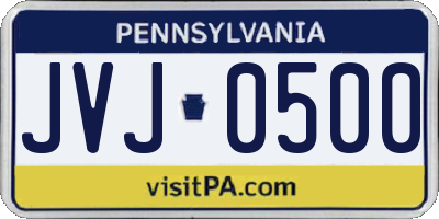 PA license plate JVJ0500