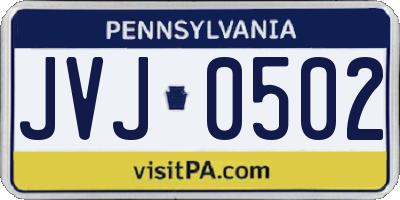 PA license plate JVJ0502