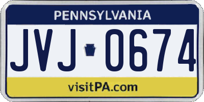 PA license plate JVJ0674
