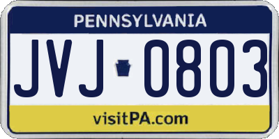 PA license plate JVJ0803