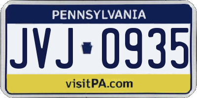 PA license plate JVJ0935