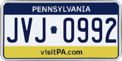 PA license plate JVJ0992