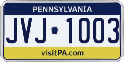 PA license plate JVJ1003