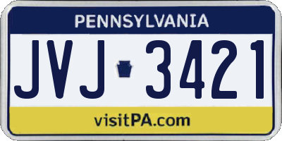 PA license plate JVJ3421