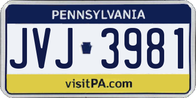PA license plate JVJ3981