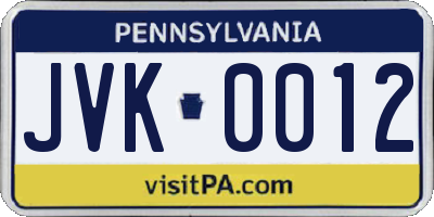 PA license plate JVK0012