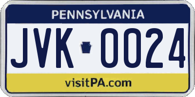 PA license plate JVK0024