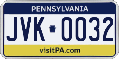 PA license plate JVK0032