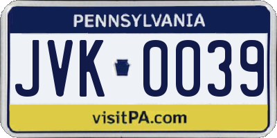 PA license plate JVK0039