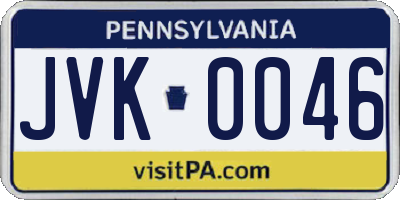 PA license plate JVK0046