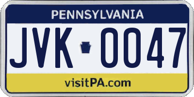 PA license plate JVK0047