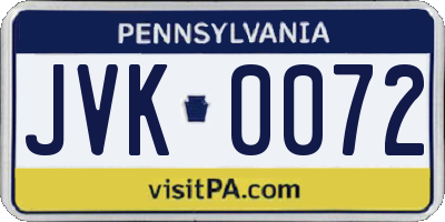 PA license plate JVK0072