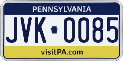 PA license plate JVK0085