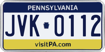 PA license plate JVK0112