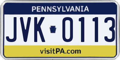PA license plate JVK0113