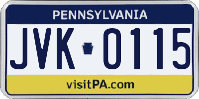 PA license plate JVK0115