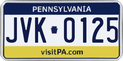 PA license plate JVK0125